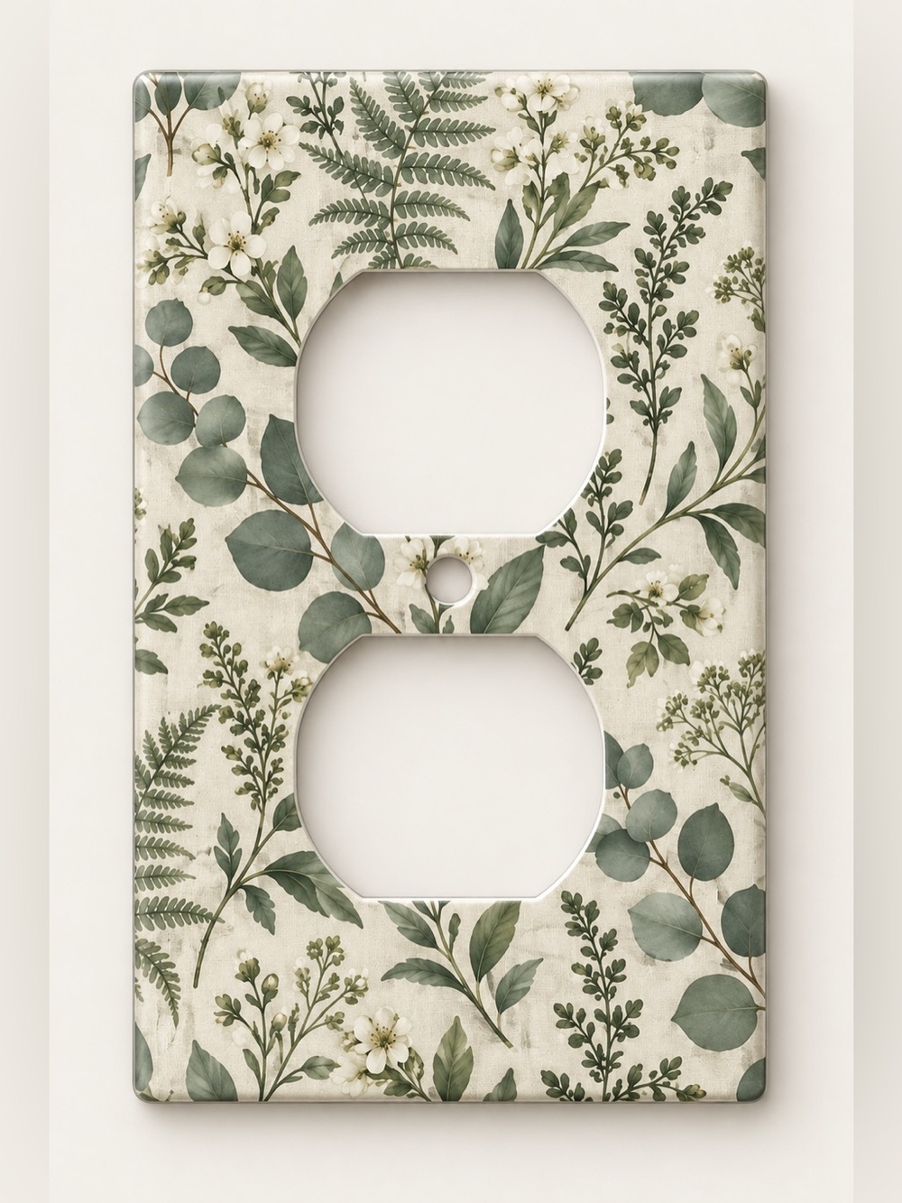Sage Botanical Eucalyptus Floral Duplex Outlet Wall Plate Cover Neutral Decor